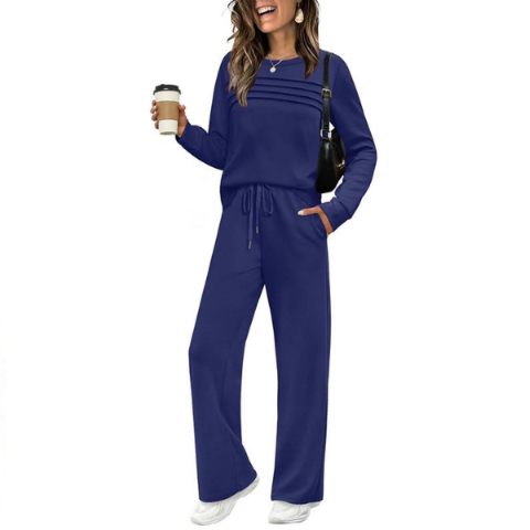 🔥LAST DAY 45% OFF✨Women’s Crew Neck Lounge Set - Soft Cotton Top & Drawstring Pants
