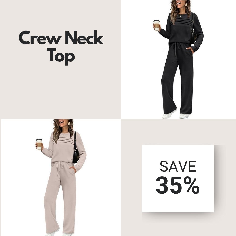 🔥LAST DAY 45% OFF✨Women’s Crew Neck Lounge Set - Soft Cotton Top & Drawstring Pants