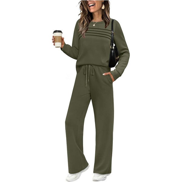 🔥LAST DAY 45% OFF✨Women’s Crew Neck Lounge Set - Soft Cotton Top & Drawstring Pants
